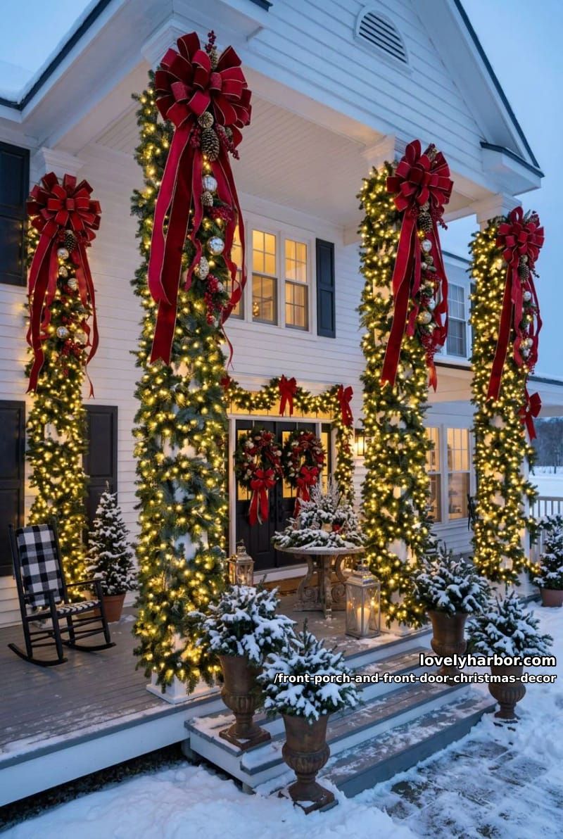 Front Porch and Front Door Christmas Decor: 11 Ideas That Read in Daylight, Not Just at Night 33 wrap the columns and railings so the architecture itself does the decorating 32
