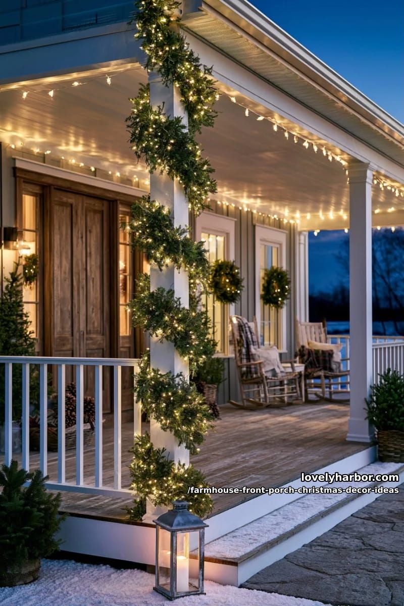 Farmhouse Front Porch Christmas Decor Ideas That Read Warm, Not Staged 24 wrap the posts, then add warm light low and high 1