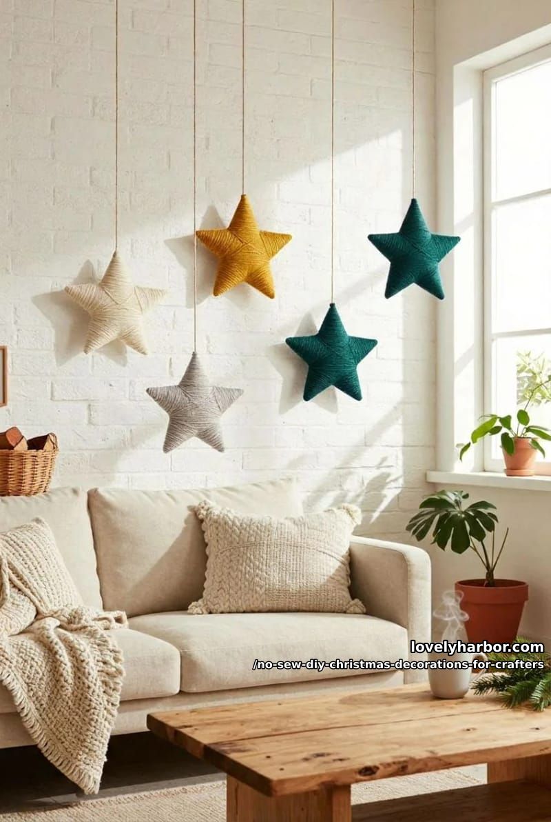 yarn-wrapped cardboard star ornaments 1