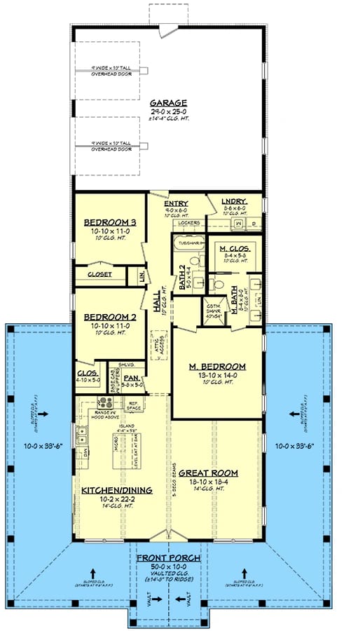 3 bed barndominium house plan with wrap around porch 1
