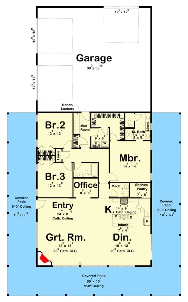 3-Bedroom Barndominium House Plan with Massive Wrap-Around Porch & Garage (2,113 Sq. Ft. Floor Plan) 2 3 bedroom barndominium with wrap around porch house plan 1