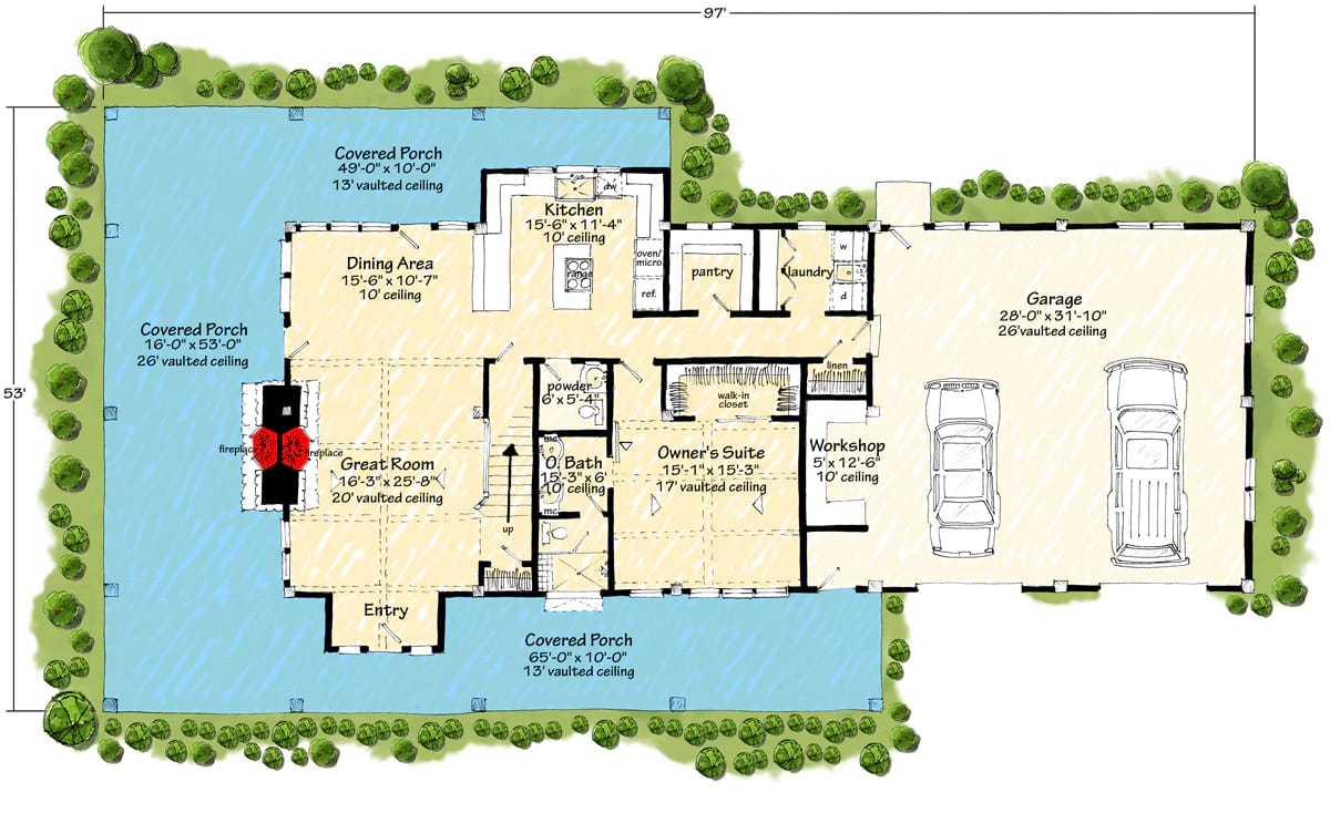 3 bedroom modern farmhouse house plan with wrap around porch 1