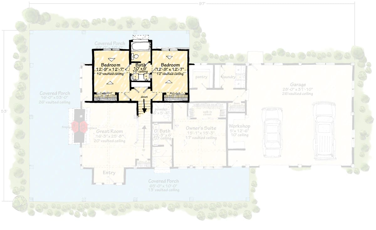 3 bedroom modern farmhouse house plan with wrap around porch 1