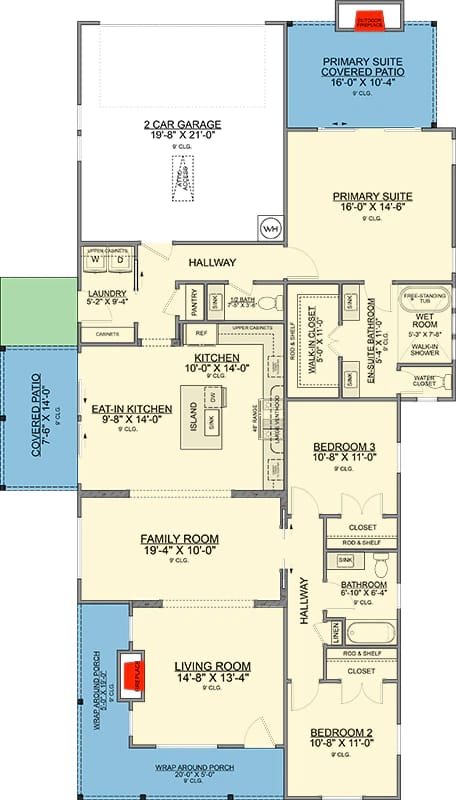 3-Bedroom Modern Farmhouse House Plan with Wrap-Around Porch and Outdoor Fireplace (1,801 Sq. Ft. Floor Plan) 2 3 bedroom modern farmhouse with porch and outdoor fireplace 1