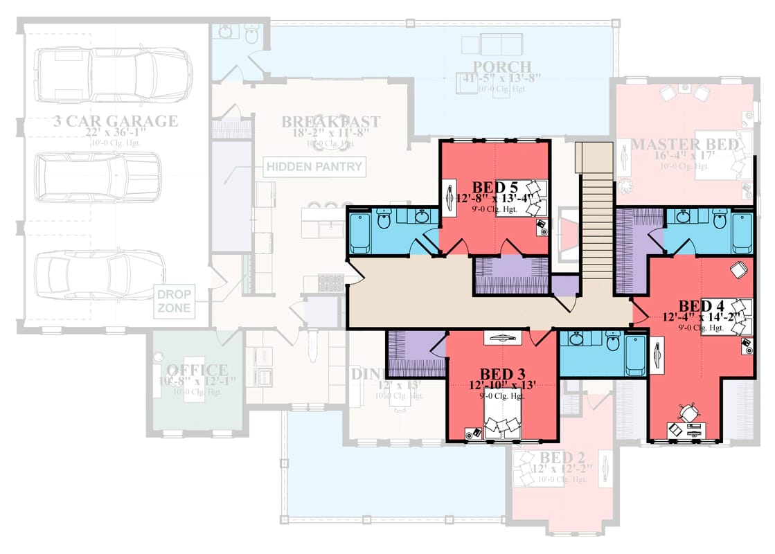 5-Bedroom New American House Plan with a 3-Car Side-Entry Garage (4,125 Sq. Ft. Floor Plan) 3 5 bedroom american house plan with 3 car garage 1