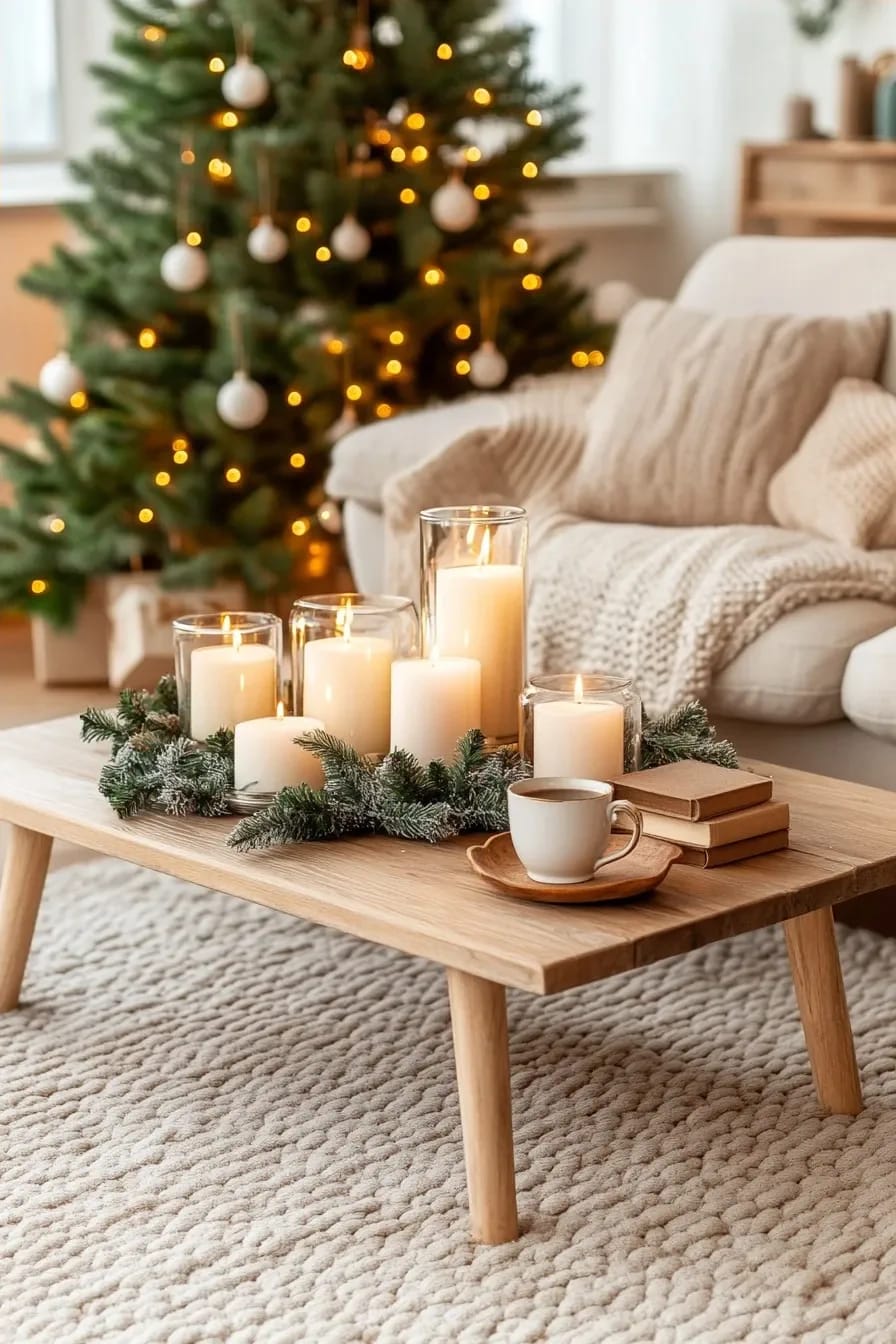 Christmas Decor Ideas Without a Fireplace: Where to Put the Focal Point Instead 12 a candle cluster is the closest thing to a hearth you can honestly fake 1