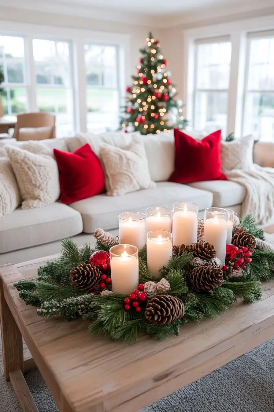 Christmas Decor Ideas Without a Fireplace: Where to Put the Focal Point Instead 13 a candle cluster is the closest thing to a hearth you can honestly fake 1