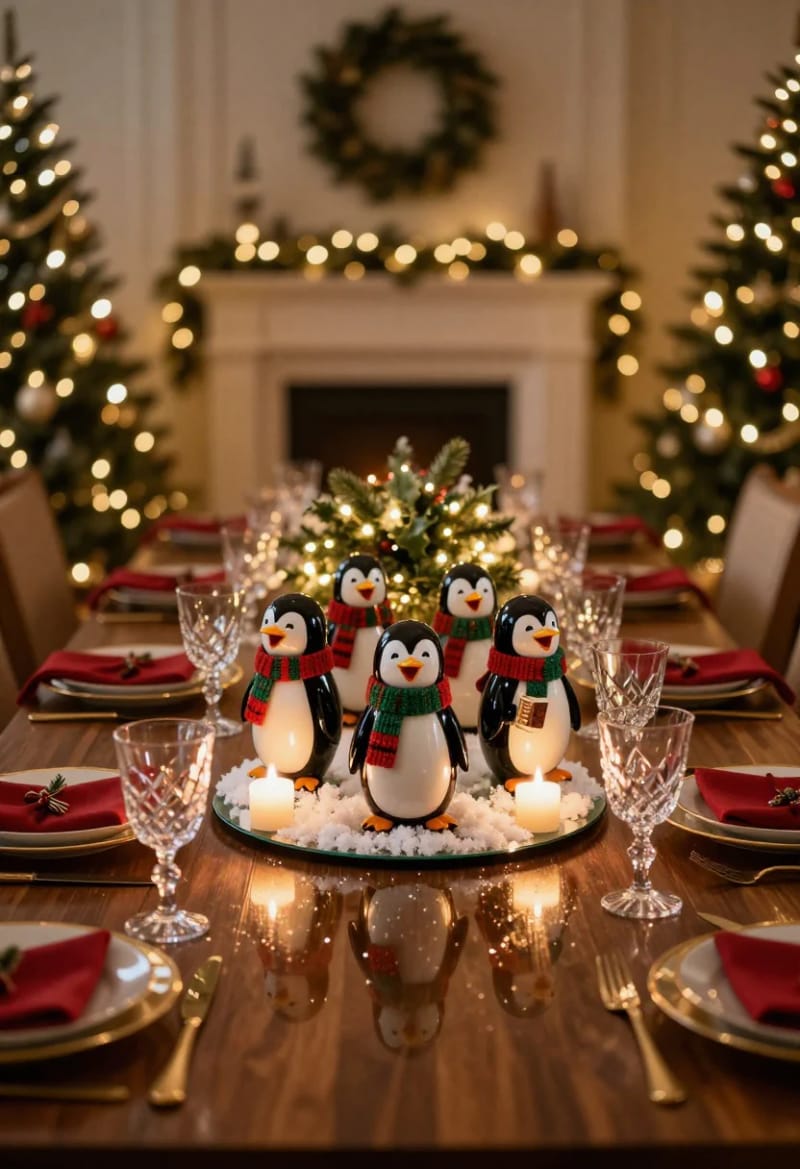 a caroling penguin trio as the table centerpiece 1