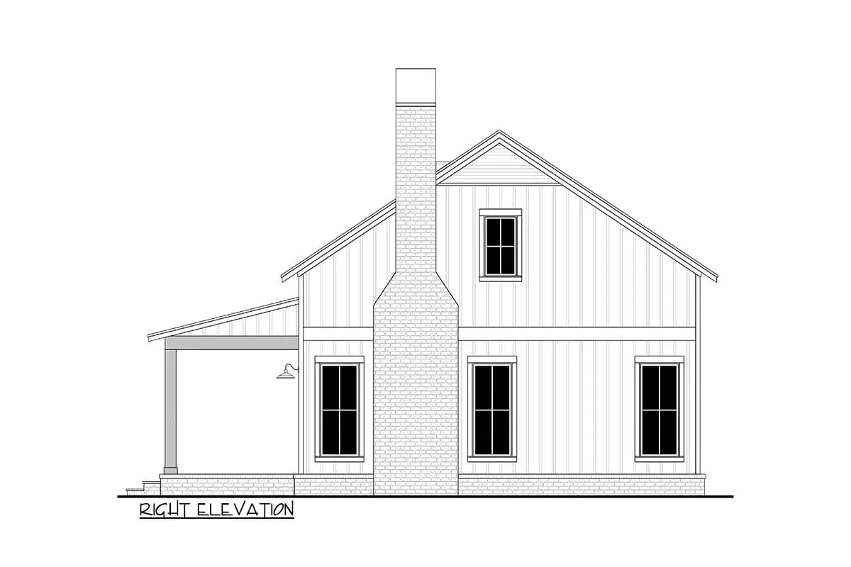 2-Bedroom Barndominium Cottage House Plan (1,320 Sq. Ft. Floor Plan) 3 a front porch 10 feet deep and about 31 feet long 1