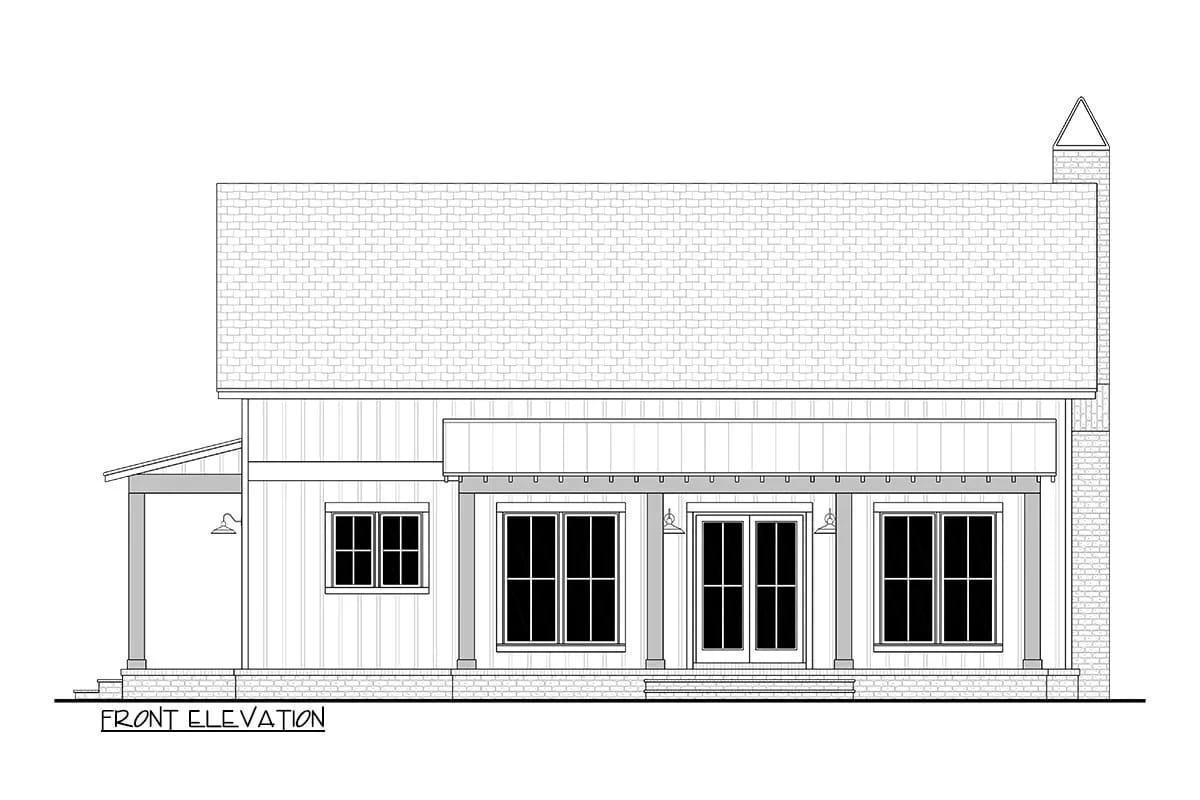 2-Bedroom Barndominium Cottage House Plan (1,320 Sq. Ft. Floor Plan) 4 a front porch 10 feet deep and about 31 feet long 1