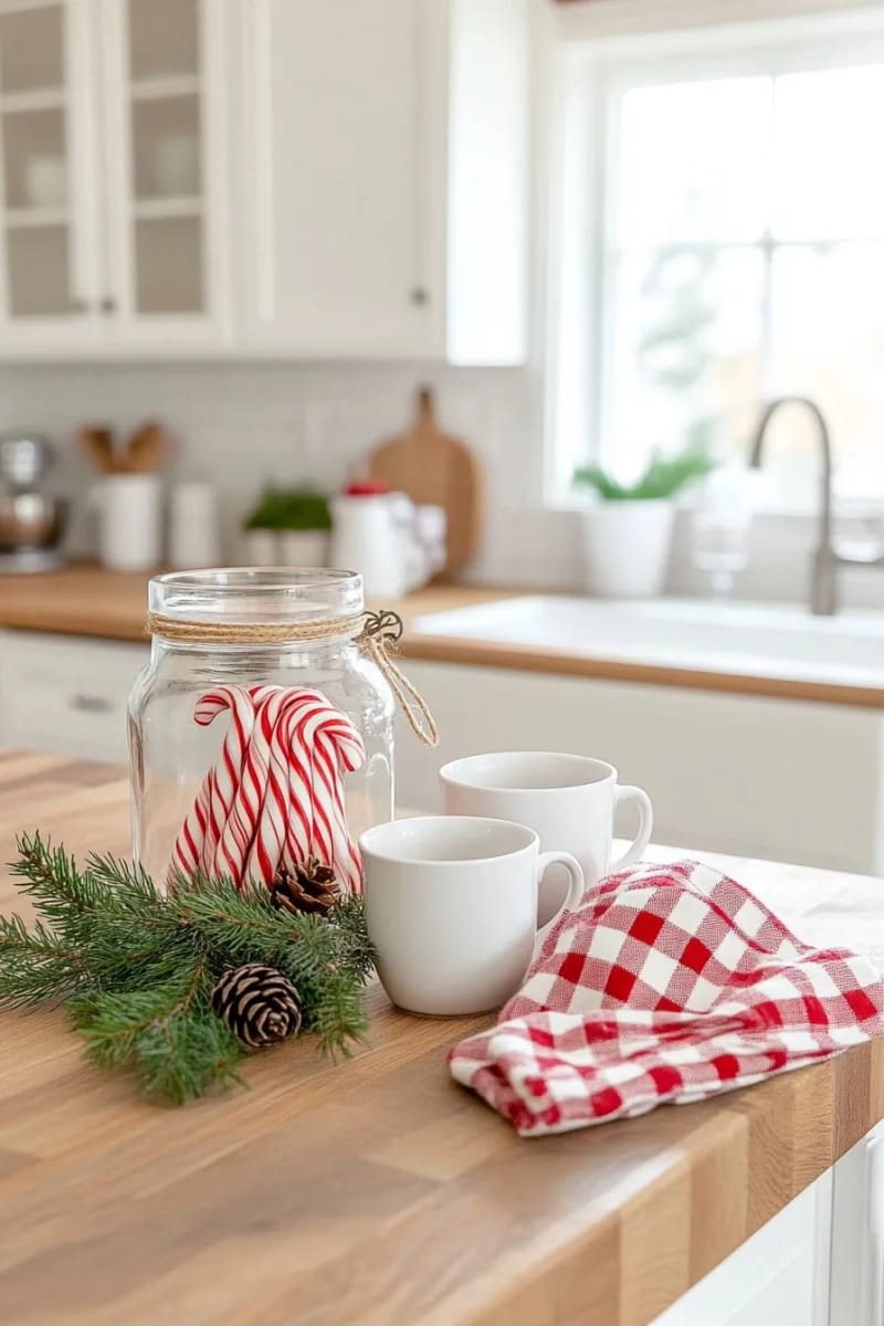 Christmas Kitchen Decor on a Budget: 9 Ideas Ranked by Impact per Dollar 18 a glass jar of candy canes is the cheapest red-and-white you can buy 1