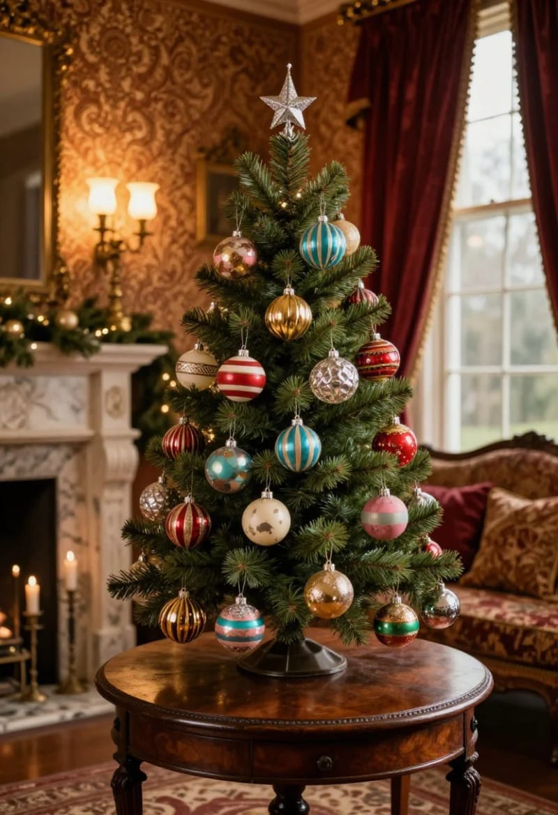 Vintage and Victorian Christmas Decorating: 11 Ideas for a Faded, Heirloom Holiday 9 a mismatched shiny brite tree beats a coordinated set 1