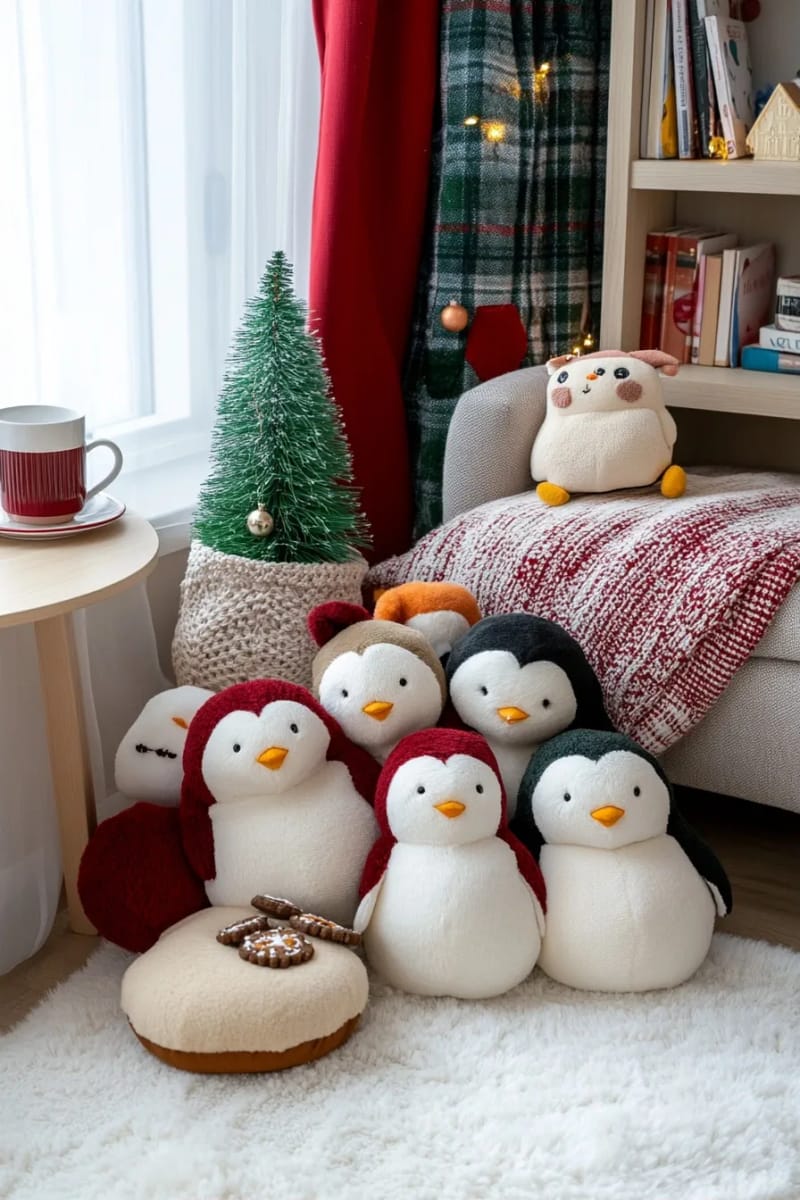 Indoor Penguin Christmas Decorations That Don't Look Like Lawn Ornaments 21 a penguin plush pile makes the cozy reading nook 18