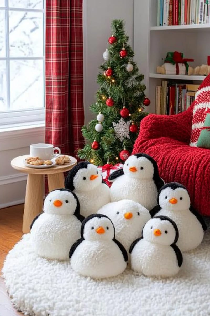 Indoor Penguin Christmas Decorations That Don't Look Like Lawn Ornaments 23 a penguin plush pile makes the cozy reading nook 20