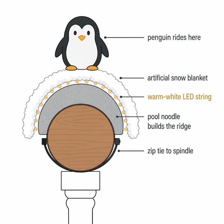 Sliding Penguins on the Banister: Christmas Staircase Ideas That Hold Up 12 a pool noodle gives the snow a spine 1