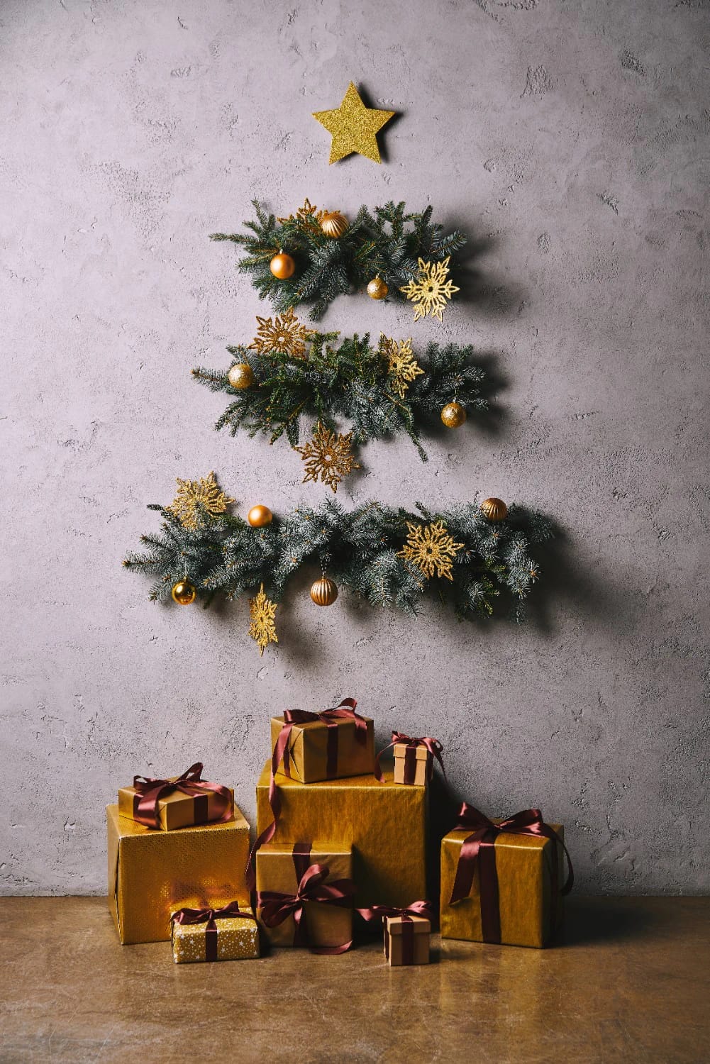 Christmas Decor Ideas Without a Fireplace: Where to Put the Focal Point Instead 5 a wall christmas tree frees the floor as well as the hearth 1