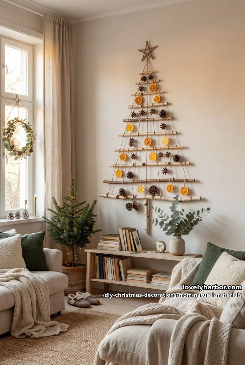 a wall-hung twig christmas tree for tight rooms 1