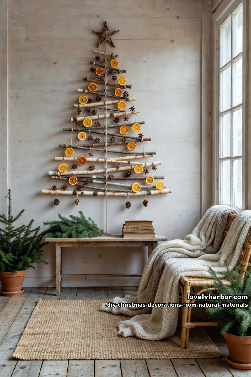 a wall-hung twig christmas tree for tight rooms 1