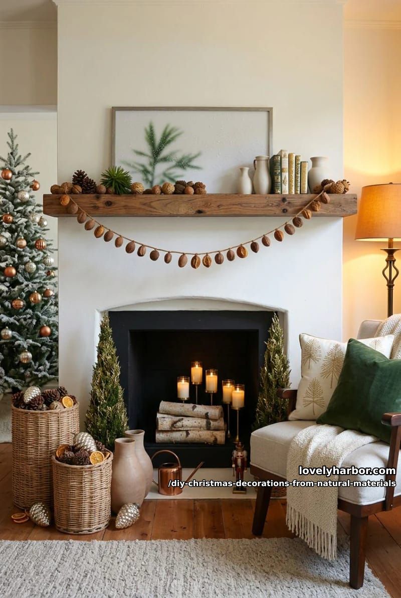 acorn-cap and walnut garland for the mantel 1