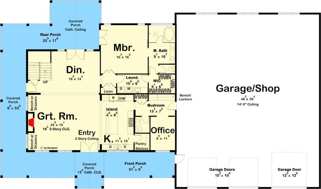 barndominium house plan with home office and rv garage 1