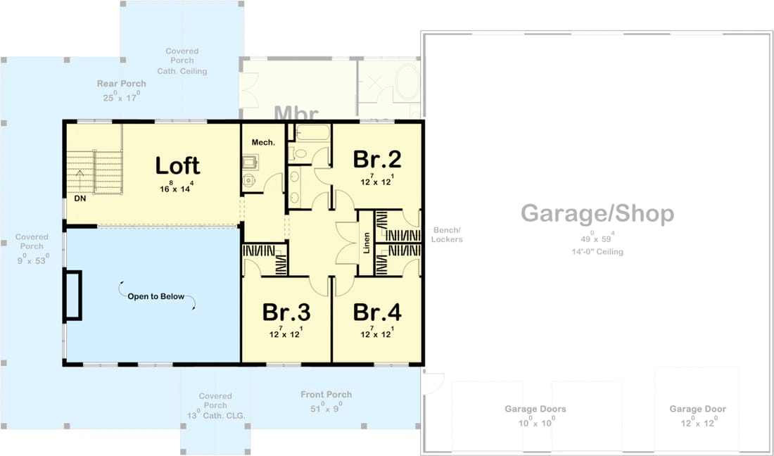 barndominium house plan with home office and rv garage 1