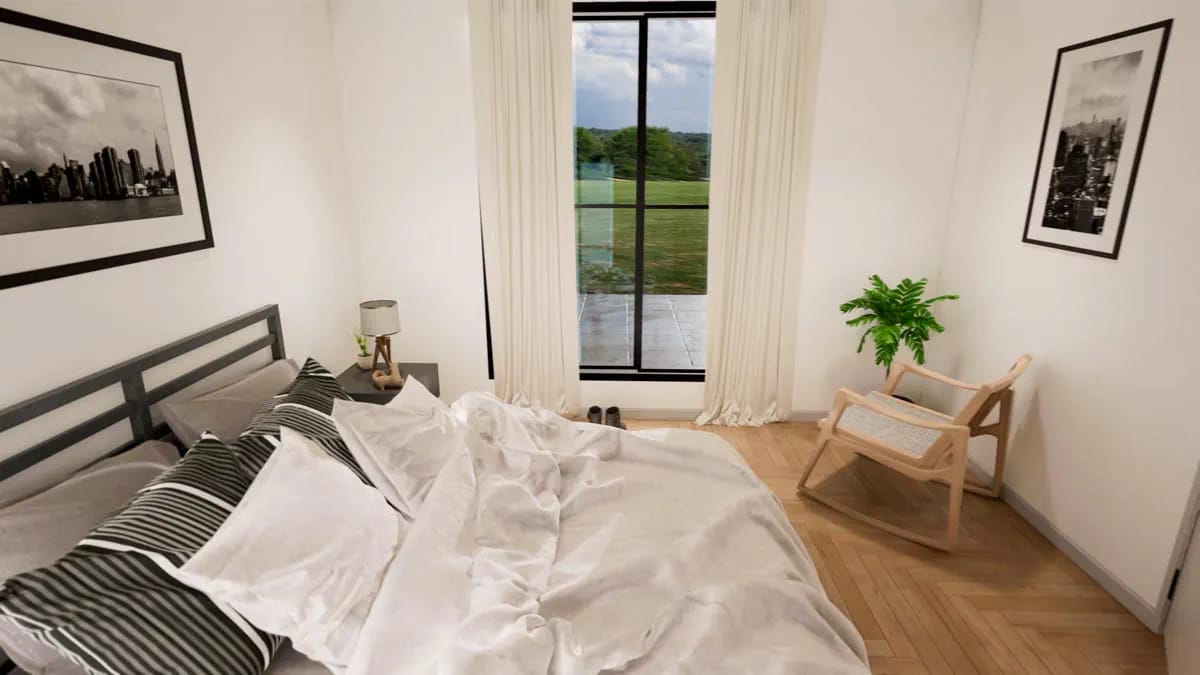 bedrooms 2 and 3 sit side by side and share bath 2 1