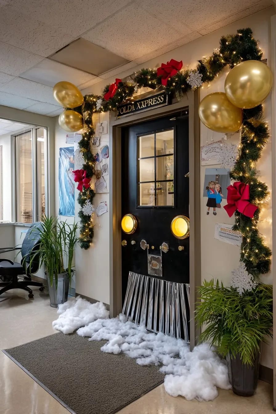board the polar express with a door that glows 1