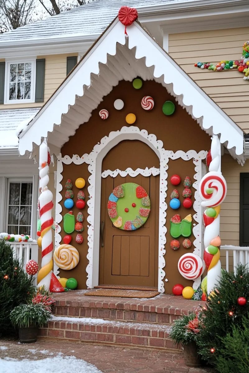 build a gingerbread-house facade around the front door 1