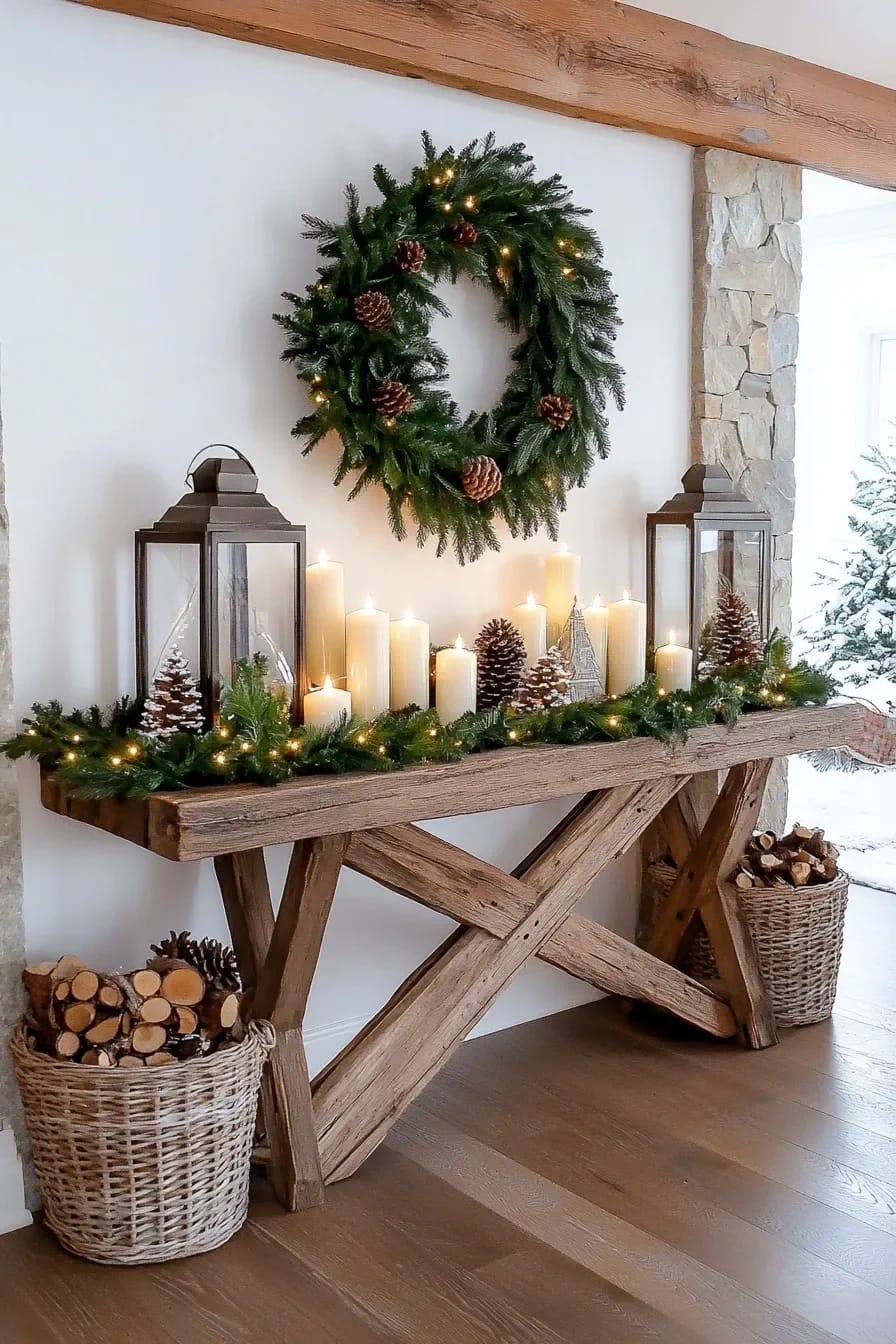 build one raw-wood entry vignette instead of scattering pieces 1