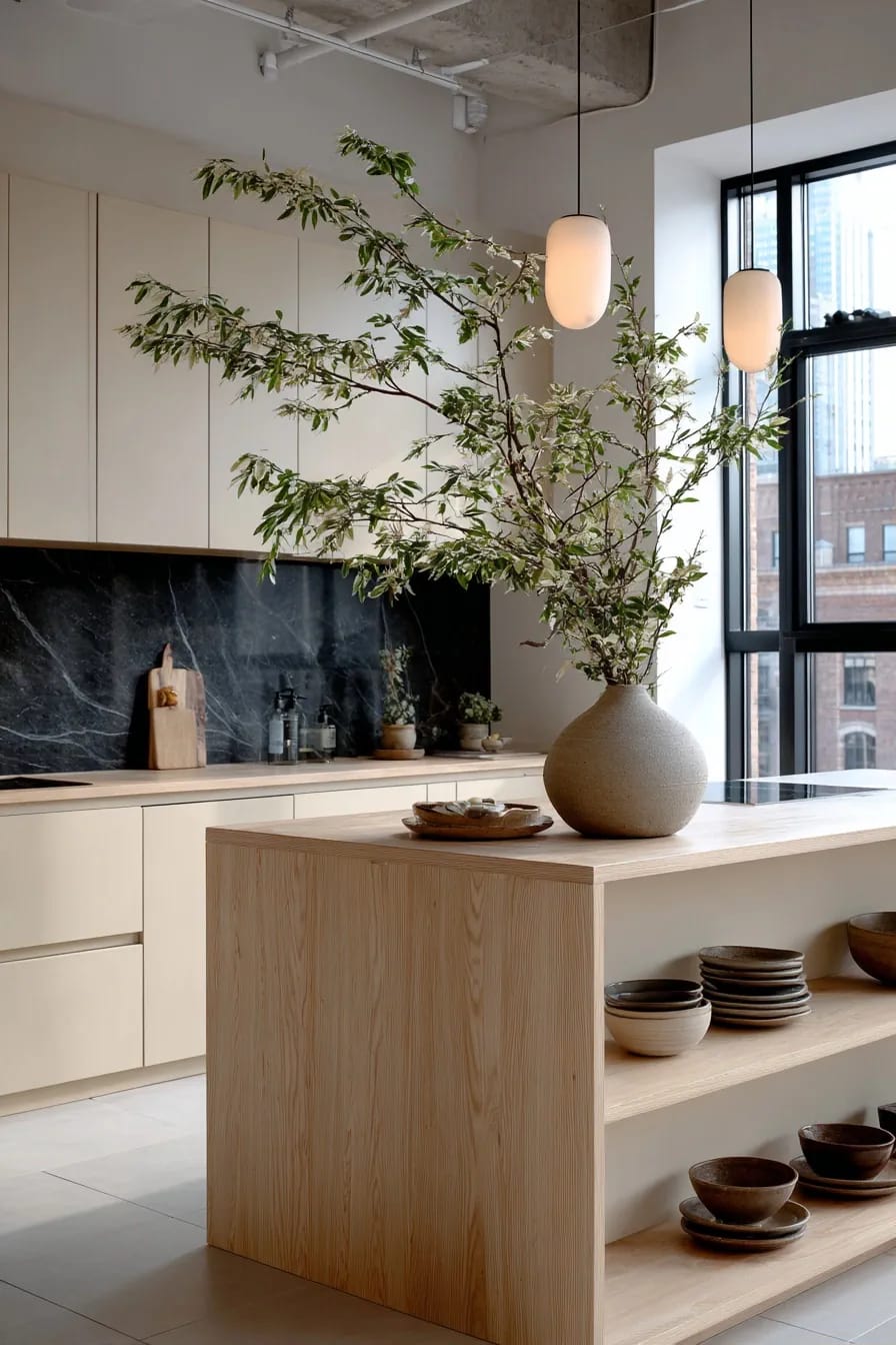 12 Japandi Kitchen Design Ideas That Survive Actual Cooking 9 build the japandi palette on ivory, one wood, one dark note 1
