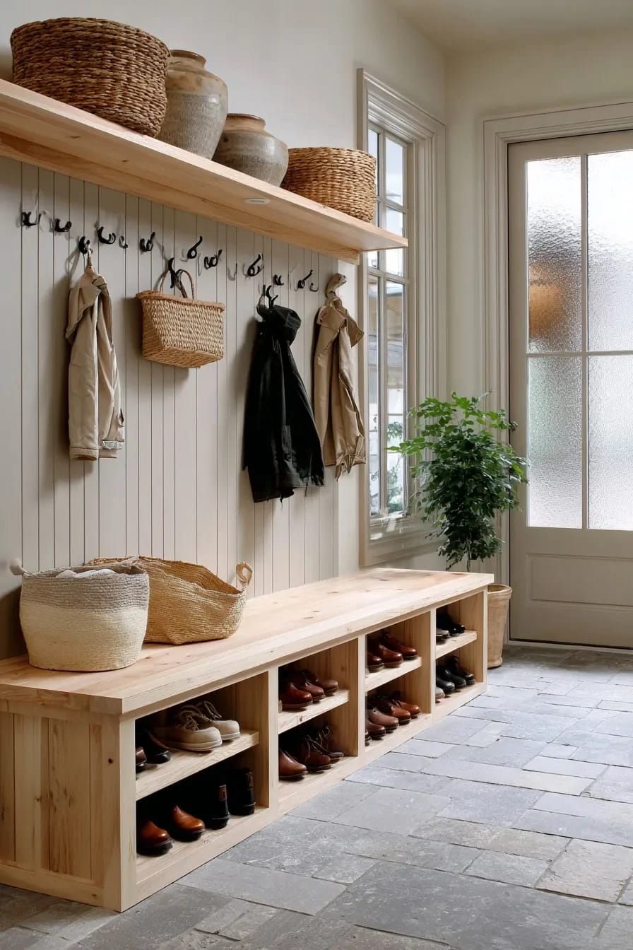 build the mudroom bench 16 inches deep and leave the boot shelf open 1