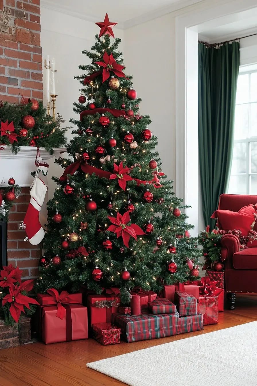 Classic Red and Green Christmas Decor Ideas for the Whole House 7 build the tree on three reds, not one 1