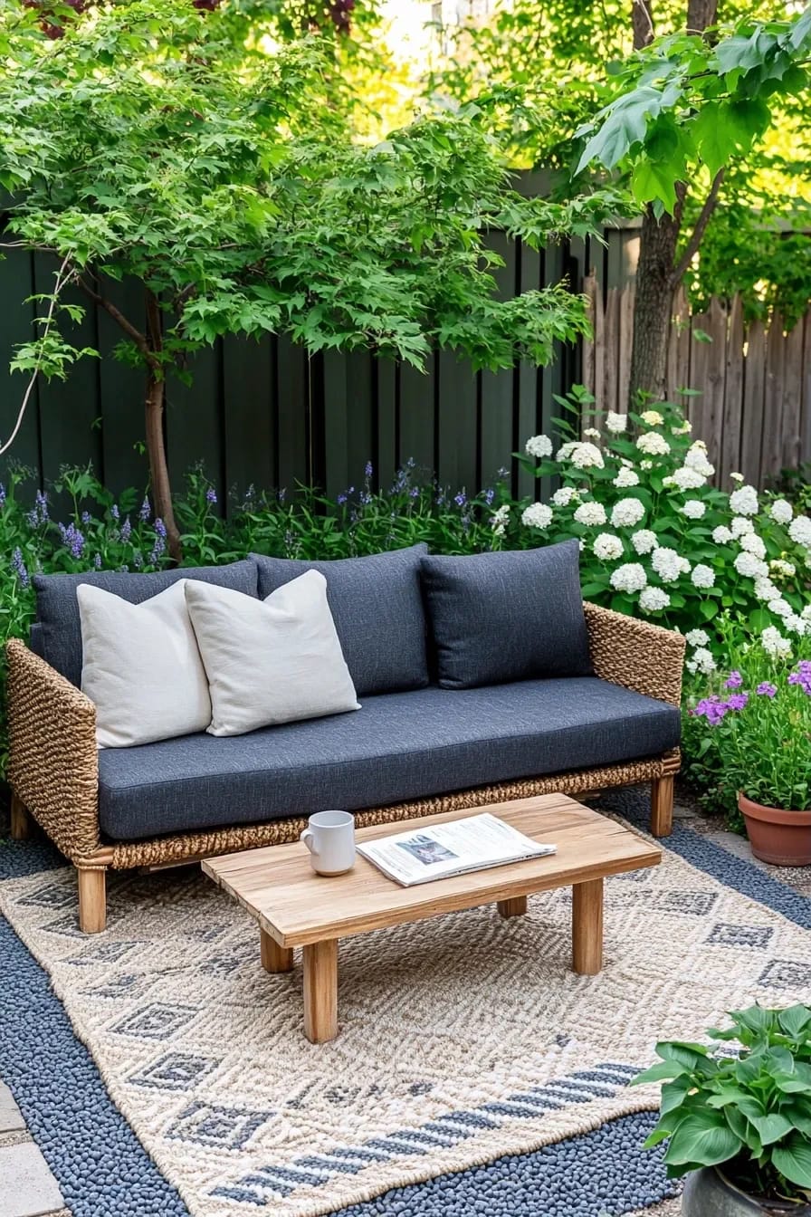 11 Small Backyard Ideas That Work in Under 400 Square Feet 21 buy one oversized piece and one big rug, not a four-piece set 1