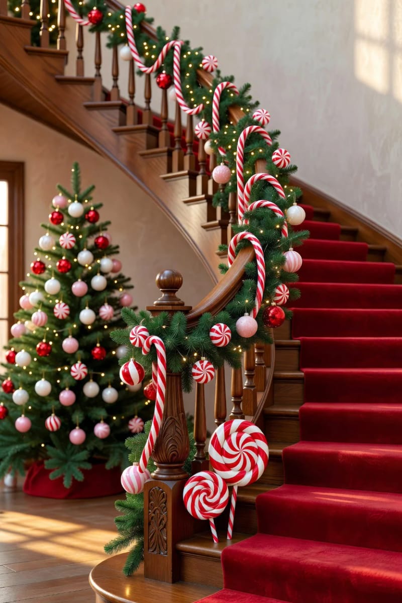 12 Whimsical Christmas Decor Ideas to Run Through the Whole House 7 candy-cane the whole staircase, not just the tree 1