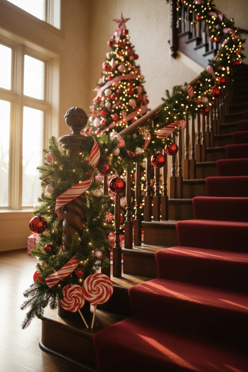 12 Whimsical Christmas Decor Ideas to Run Through the Whole House 8 candy-cane the whole staircase, not just the tree 1