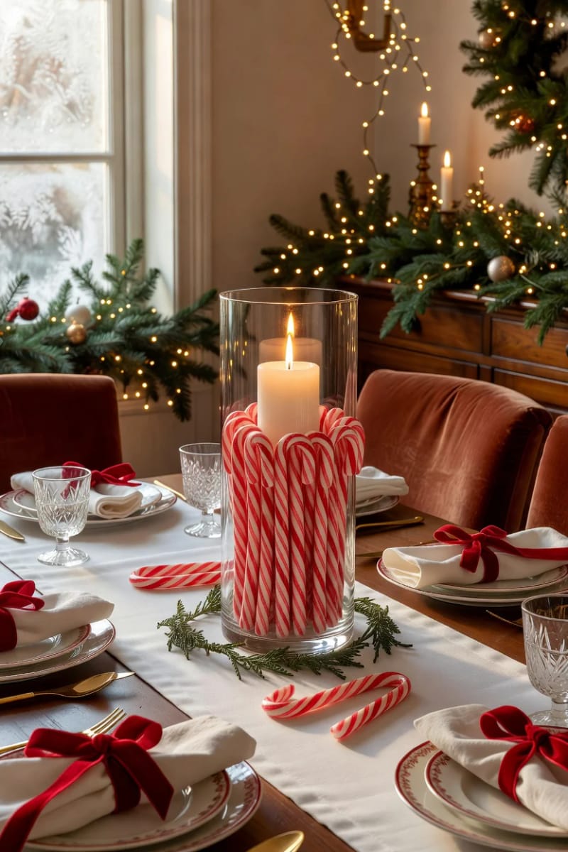 11 Whimsical Candy Cane Christmas Decorations Worth Doing Well 14 candy canes in a vase centerpiece 1