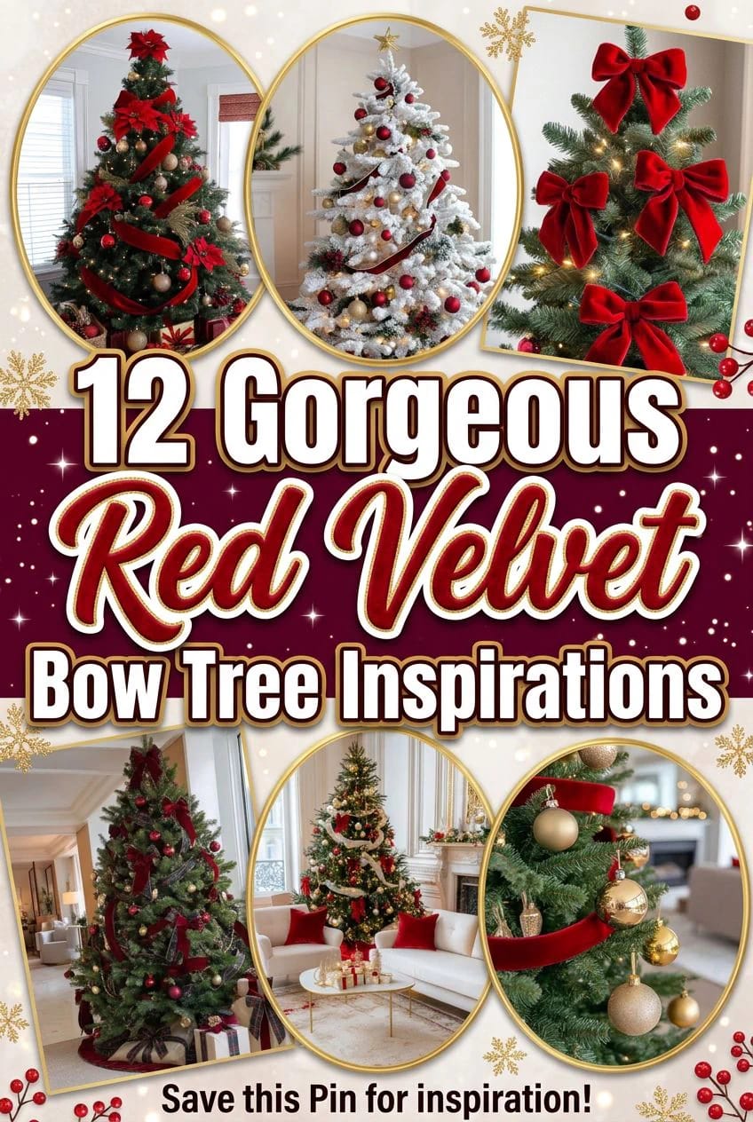 christmas tree with red velvet ribbon and bows 1