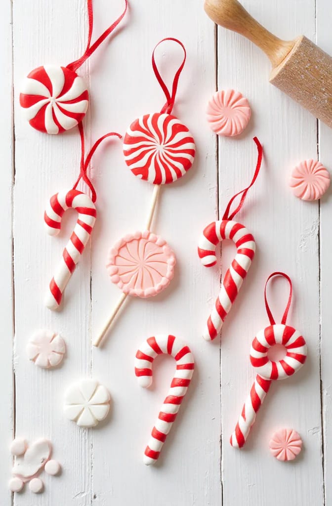 11 Whimsical Candy Cane Christmas Decorations Worth Doing Well 17 clay lollipop and candy cane ornaments 1