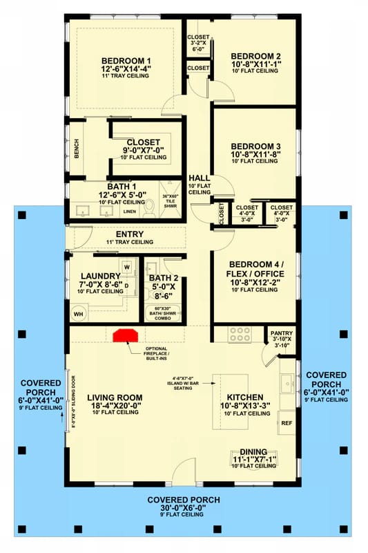 coastal barndominium house plan with wraparound porch 1