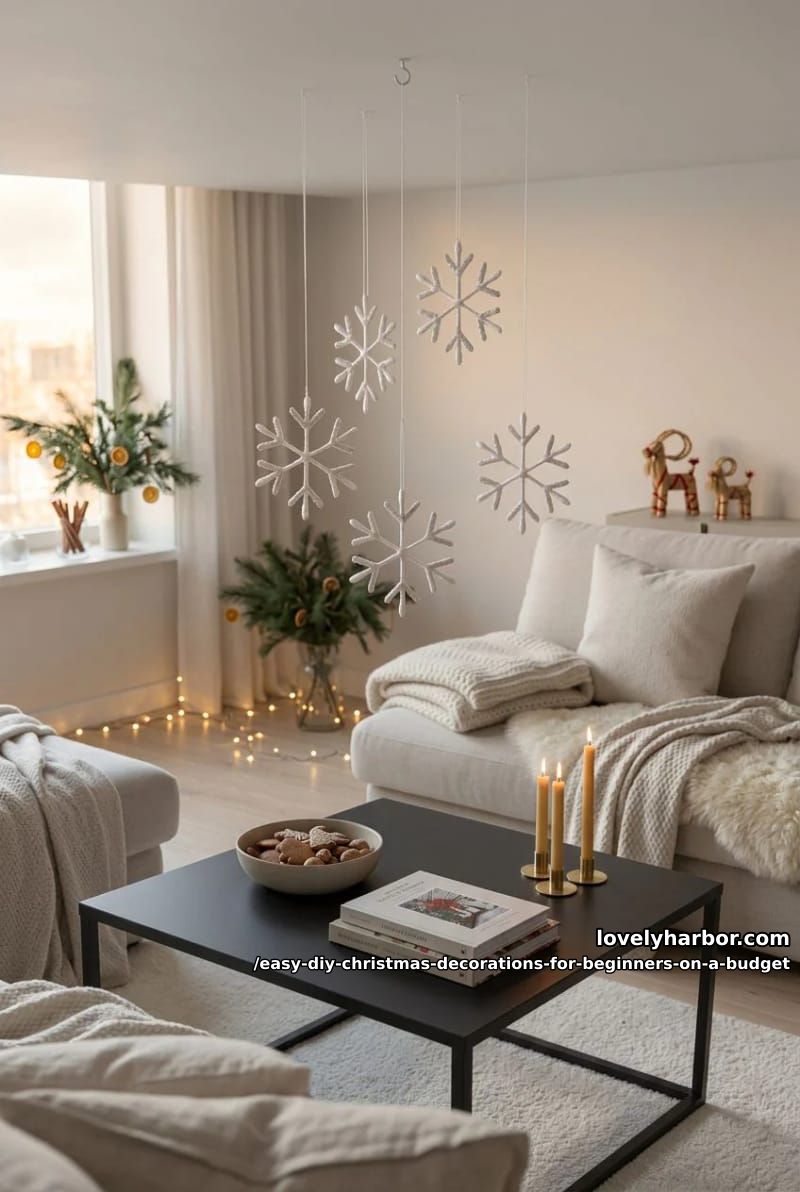 12 Easy DIY Christmas Decorations for Beginners on a Budget 8 cotton swab snowflakes, then hit them with silver spray 1