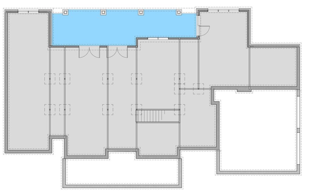 3-Bedroom Country Craftsman House Plan with a Loft Under a 12-in-12 Roof (2,510 Sq. Ft. Floor Plan) 4 Architectural floor plan of a 3-bedroom country craftsman house featuring a loft area highlighted in blue under a 12-in-12 roof, illustrating room arrangement and interior layout for the home plan.