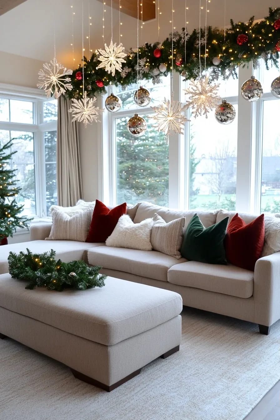 Christmas Decor Ideas Without a Fireplace: Where to Put the Focal Point Instead 10 decorate the ceiling, since nothing else in the room is using it 1