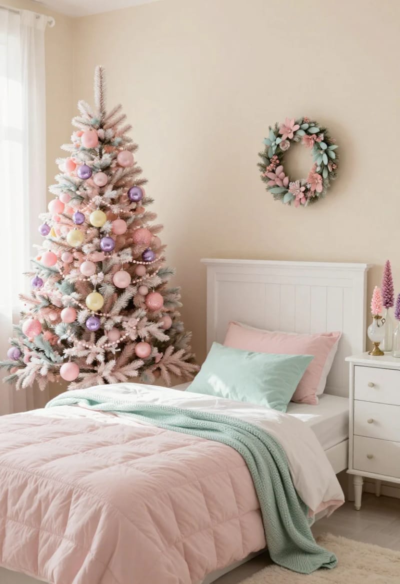 12 Whimsical Christmas Decor Ideas to Run Through the Whole House 17 do one bedroom entirely in sugarplum pastels 1