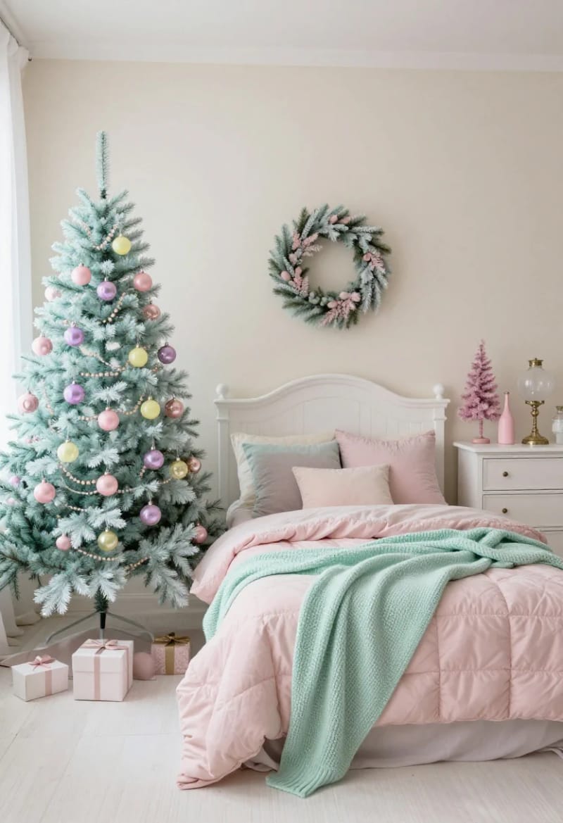 12 Whimsical Christmas Decor Ideas to Run Through the Whole House 18 do one bedroom entirely in sugarplum pastels 1