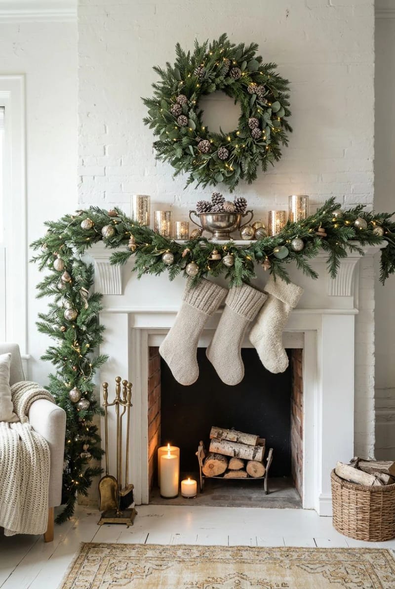 drape the garland asymmetrically so it cascades down one side of the mantel 1