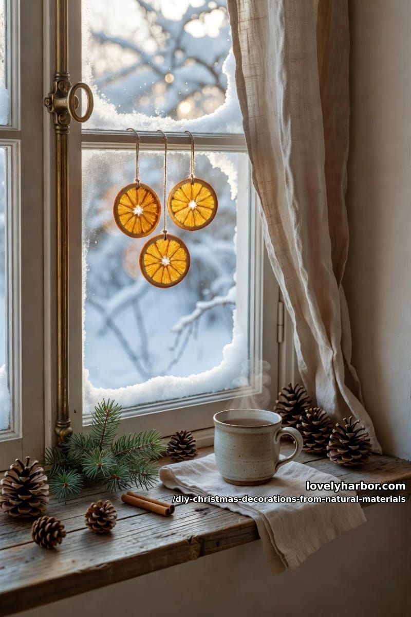 dried orange slice ornaments that glow in the window 1