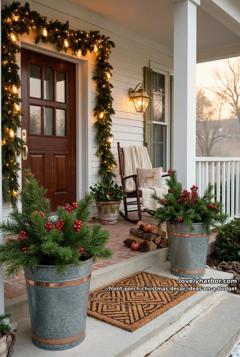 fill galvanized buckets as porch planters for a fraction of urn prices 1