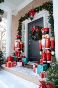 flank the door with giant presents and a nutcracker guard 10