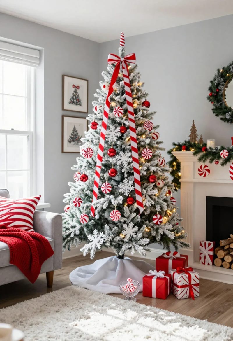 11 Whimsical Candy Cane Christmas Decorations Worth Doing Well 5 flocked red-and-white candy cane tree 4