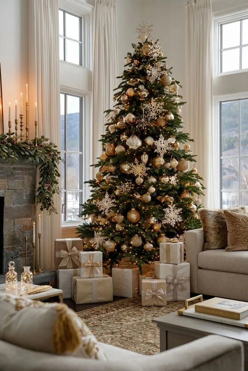 Elegant Christmas Tree Ideas with Gold and Glass Ornaments 4 get the gold and the whites right first 1